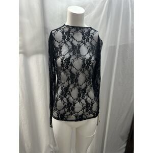 KTILG Going Out Tops Long Sleeve Sexy Lace Mesh Sheer Y2k Top T Shirts Blouse, S